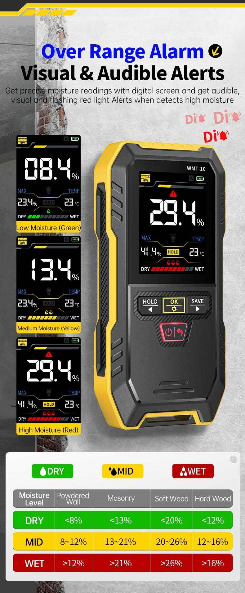 WMT-10 Wiederaufladbares Holzfeuchtemessgerät💦