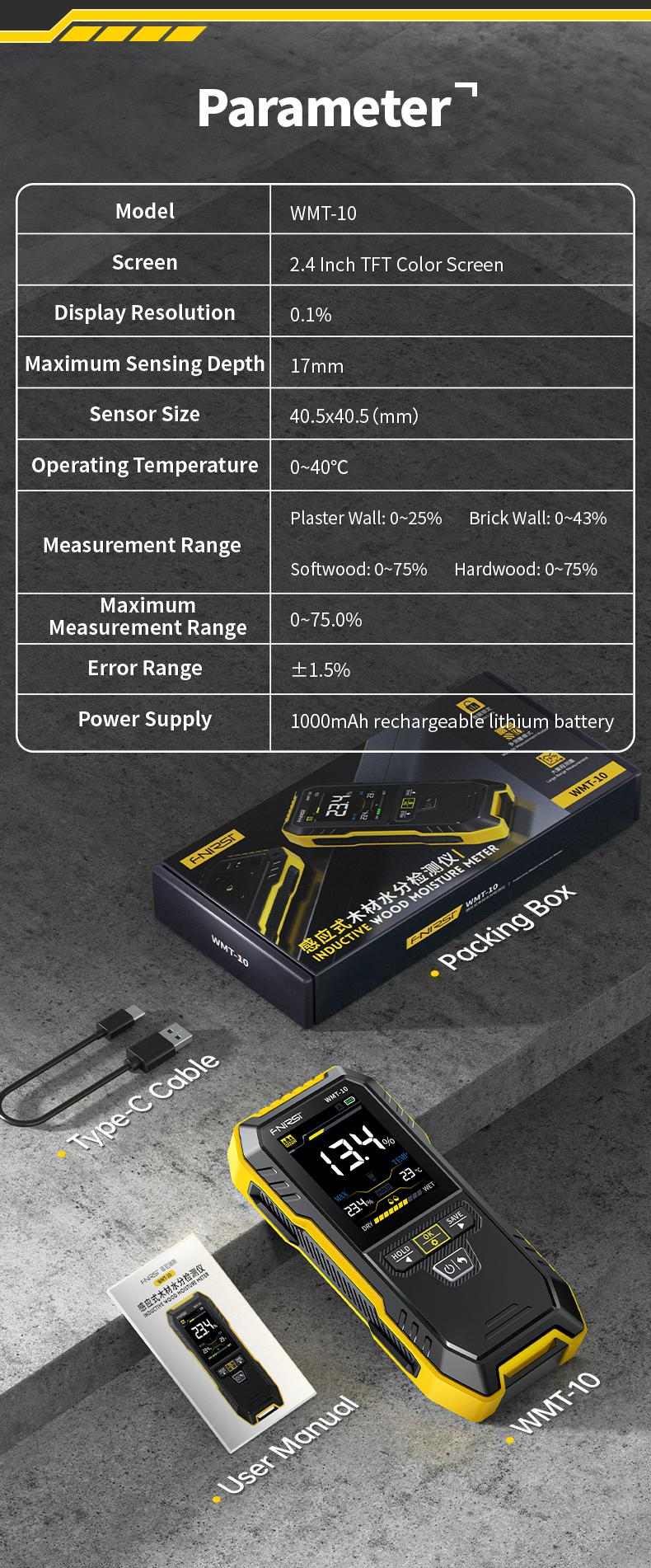 WMT-10 Wiederaufladbares Holzfeuchtemessgerät💦