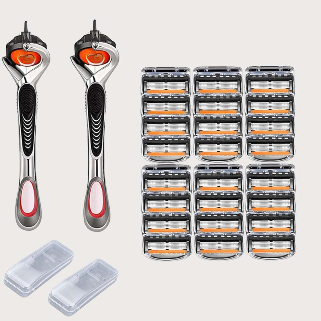 🔥 Rasierklingenset für Männer – Enthält 2 Griffe, 24 Klingen