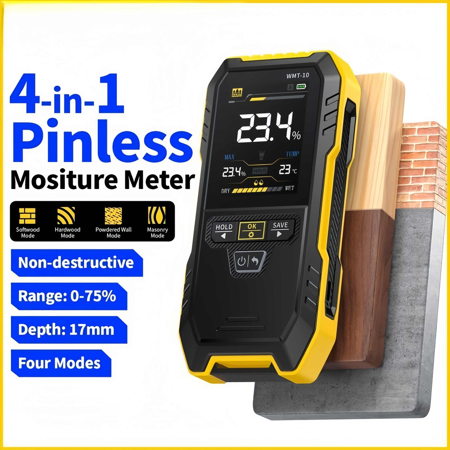 WMT-10 Wiederaufladbares Holzfeuchtemessgerät💦