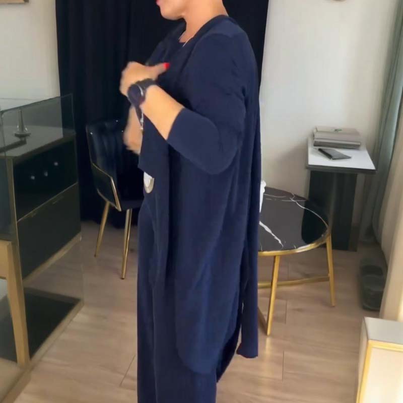 Elegantes 3-teiliges Set aus Longline-Cardigan, Top und Hose